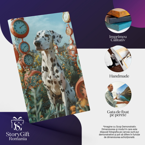Dalmatianul Nerăbdător - Tablou Canvas cu Flori Galbene și Ceasuri Nenumărate, Marime 40x25CM [1]