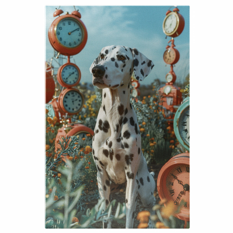 Flori - Dalmatianul Nerăbdător - Tablou Canvas cu Flori Galbene și Ceasuri Nenumărate, Marime 40x25CM