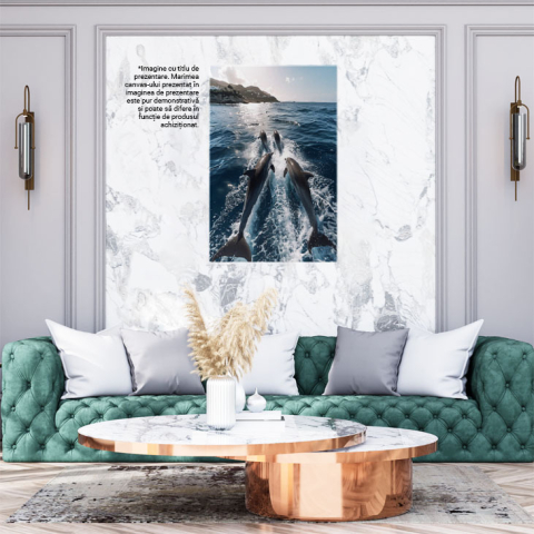 Tablou Canvas:  Dans grațios al delfinilor printre valurile albastre- Simfonie marină  Pictura Digitala 40x25CM [1]