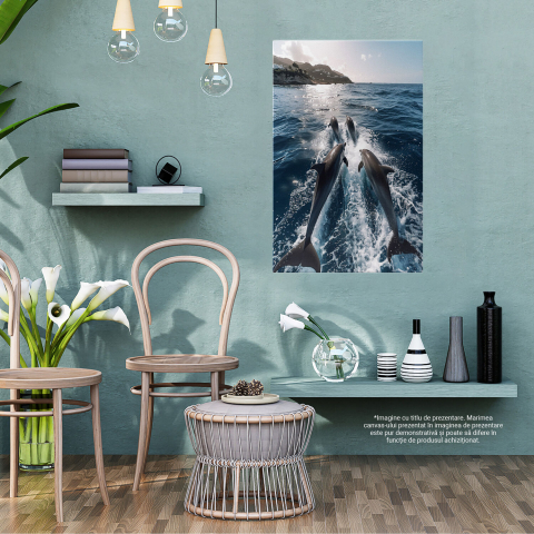 Dansul Gracios al Delfinilor Printre Valurile Albastre - Pictură Digitală cu Temă Marină, Marime 70x50CM [2]