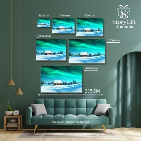 Tablou Canvas: Dansul Luminilor Nordice - Peisaj, Aurora Boreala, Iarna, Lumina 40x25CM [4]