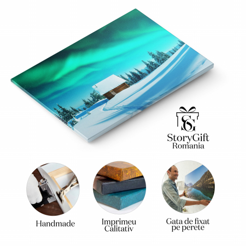 Dansul Luminilor Nordice: Aurora Boreală în Peisaj Iarnă, Marime 40x25CM [1]