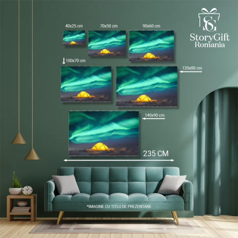 Tablou Canvas - Dansul Luminilor Nordului: Aurora Boreala in Peisaje de Iarna 40x25CM [4]