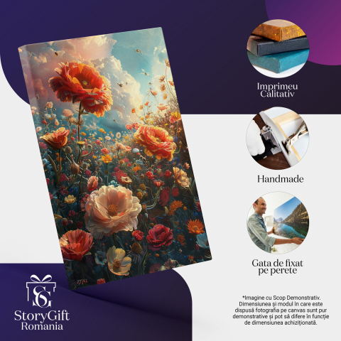 Tablou Canvas Decor Floral cu Insecte Zburătoare | Pictură Digitală pentru Iubitorii de Flori, Marime 40x25CM [1]