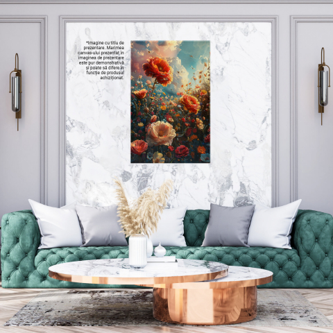 Tablou Canvas Decor Floral cu Insecte Zburătoare | Pictură Digitală pentru Iubitorii de Flori, Marime 40x25CM [2]