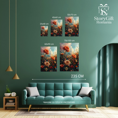 Tablou Canvas Decor Floral cu Insecte Zburătoare | Pictură Digitală pentru Iubitorii de Flori, Marime 40x25CM [3]