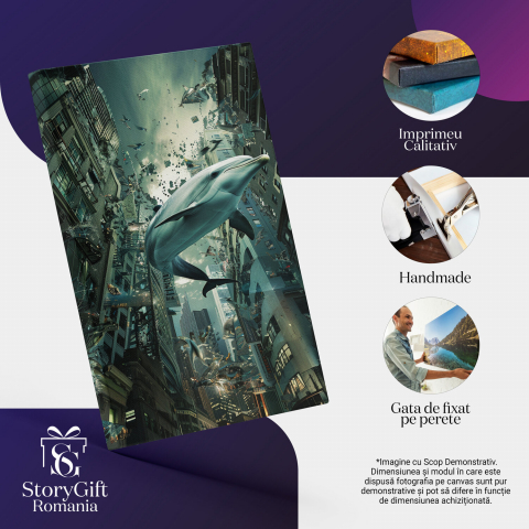 Tablou Canvas - Delfin Înotând în Aer, Schimbând Apa cu Aerul, Marime 40x25CM [1]