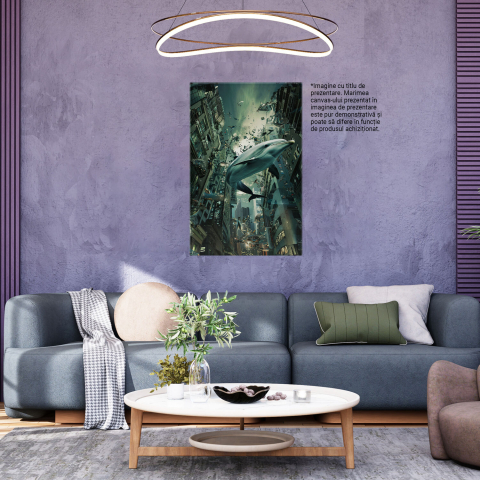 Tablou Canvas - Delfin Înotând în Aer, Schimbând Apa cu Aerul, Marime 40x25CM [2]