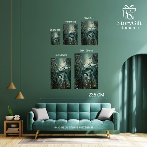 Tablou Canvas - Delfin Înotând în Aer, Schimbând Apa cu Aerul, Marime 40x25CM [3]