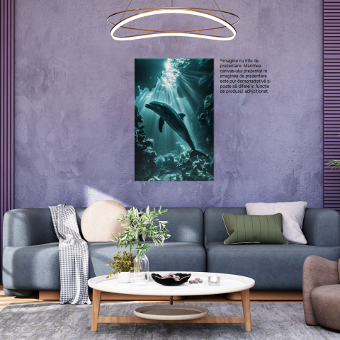Tablou Canvas Delfin în Adâncimile Mării cu Razele Soarelui, Marime 40x25CM [2]