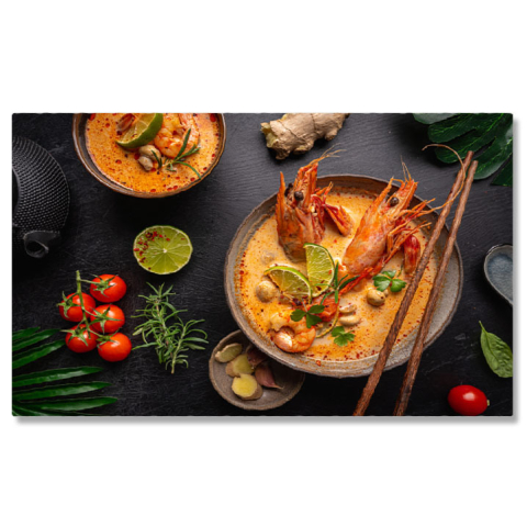 Mâncare - Tablou Canvas - Delicii Culinare - Gatitul Mancarurilor cu Gamba si Ciuperci 40x25CM