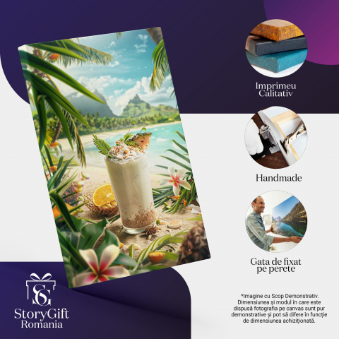 Deliciu Tropical cu Fructe Colorate în Pahar pe Plaja Tropicală, Marime 40x25CM [1]