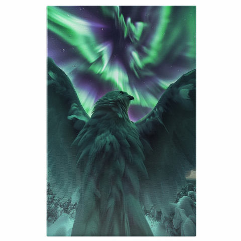 Aurora Boreală - Vultur în Zbor Sub Aurora Boreală - Nuanțe de Verde și Mov, Marime 40x25CM