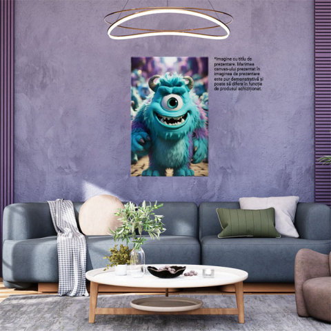 Tablou Canvas: Desen Animat Monstrulețul Vesel Albastru Mov cu un Ochi și Coarne Pictura Digitala 40x25CM [1]