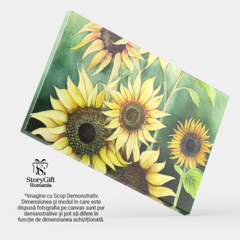 Tablou Canvas: Desen din creion cu flori galbene pe fundal verde - Buchet cu floarea soarelui 40x25CM [3]