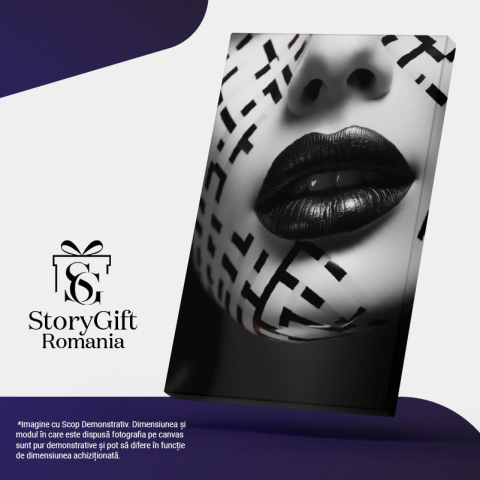 Tablou Canvas: Detaliu buze  Arta, Frumusete, Alb-negru,, Accesoriu de moda, Design grafic, Pictura Digitala 40x25CM [4]