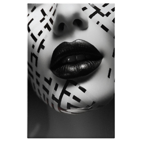 Portret - Tablou Canvas: Detaliu buze  Arta, Frumusete, Alb-negru,, Accesoriu de moda, Design grafic, Pictura Digitala 40x25CM