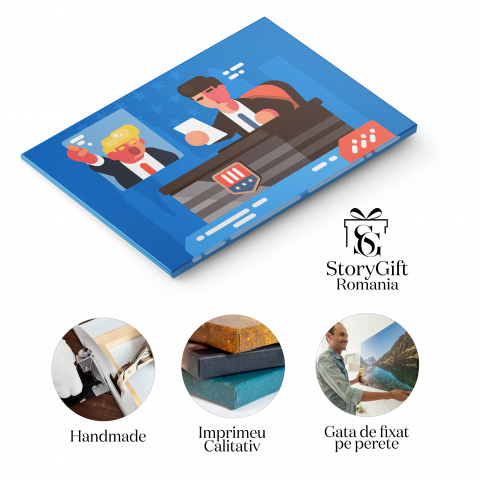 Tablou Canvas Dezbatere Politica intre Presedintele Blond Donald Trump si Presedintele Brunet  140x90CM [1]