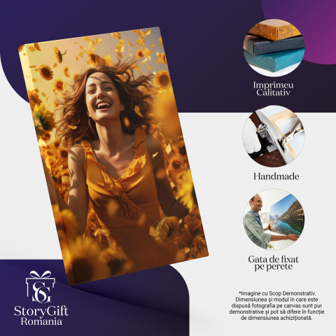 Tablou Canvas - Femeie Zâmbind în Armonia Naturii, Marime 40x25CM [1]