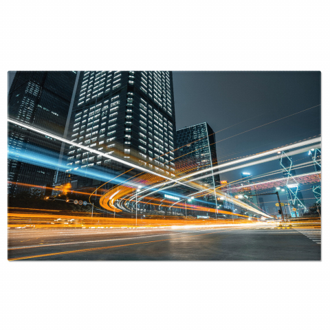 Oraș - Tablou Canvas Dinamic Urban: Viața Orașului cu Mașini și Lumină Nocturnă, Marime 40x25CM