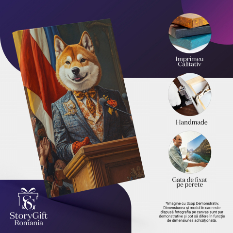  Tablou Canvas Personalizat Șef De Stat Sacou Albastru Fundă PortocalieMarime 120x80CM [3]