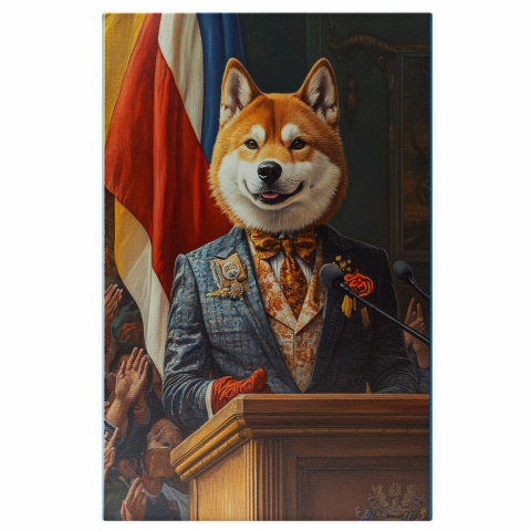 Personalizate cu Animalul Tau -  Tablou Canvas Personalizat Șef De Stat Sacou Albastru Fundă PortocalieMarime 40x25CM