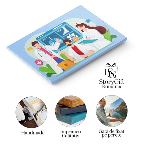 Tablou Canvas Discutia Medicilor despre Noul Pacient cu Fracturi Serioase ale Membrelor si Plamanii Infectati 40x25CM [1]