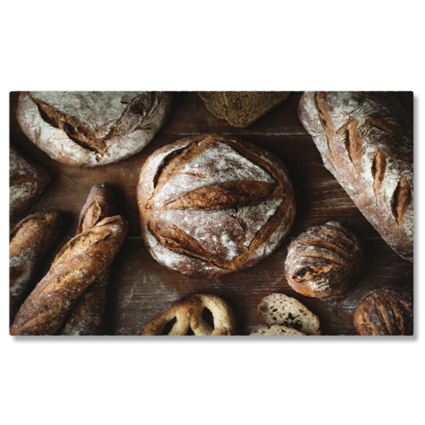 Mâncare - Tablou Canvas Diverse tipuri de Paine Proaspat Coapta, intro Compozitie Culinara Atractiva 40x25CM