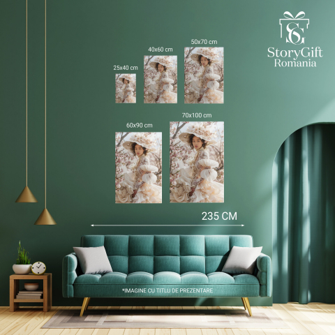 Doamna Îmbrăcată Împărătește într-un Peisaj cu Flori de Primăvară - Pictură Digitală cu Armonie de Culori, Marime 40x25CM [2]