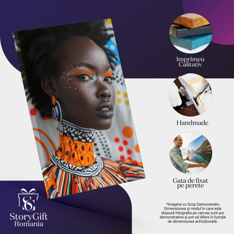 Doamnă Africană cu Perle Lipite pe Față și Cercei în Salopetă Colorată, Marime 40x25CM [1]