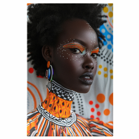 Doamnă Africană cu Perle Lipite pe Față și Cercei în Salopetă Colorată, Marime 40x25CM