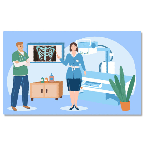 Meserii - Tablou Canvas Doamna Doctor si Domnul Doctor Sfatuindu-se cu Privire la Radiografia unui Pacient 40x25CM