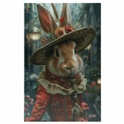 Animale - Doamna Iepuroaica în Rochie Regală Roșie - Pictură Digitală, Marime 40x25CM