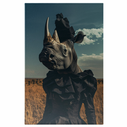 Doamna Rinocer cu Pălărie și Rochie Neagră - Tablou Canvas Digital, Marime 40x25CM