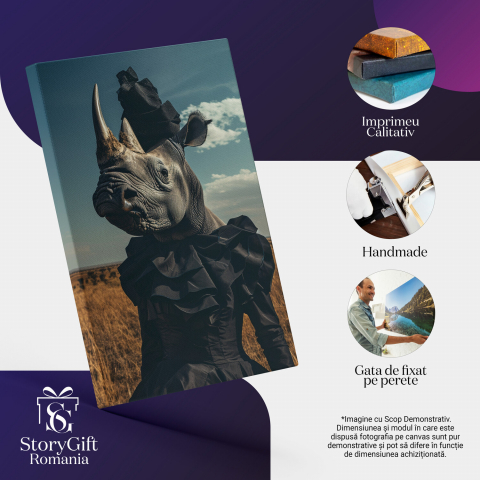 Doamna Rinocer cu Pălărie și Rochie Neagră - Tablou Canvas Digital, Marime 40x25CM [1]