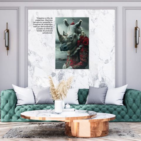Doamna Rinocer cu Rochie Regală Roșie și Trandafiri - Tablou Canvas, Marime 40x25CM [2]