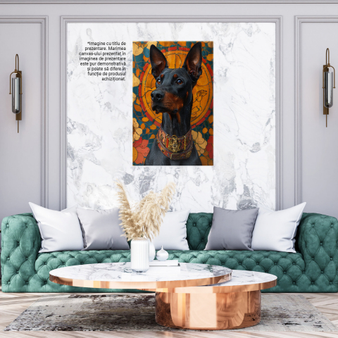 Tablou Canvas Doberman Negru cu Zgarda Maro, Ochii Căprui și Privire Ațentă | Pictură Digitală, Marime 40x25CM [2]