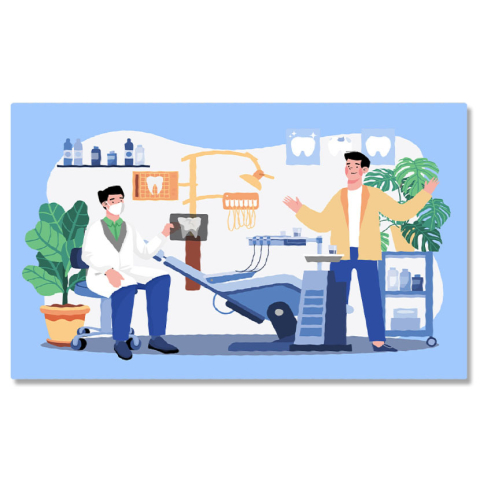 Tablouri Canvas - Tablou Canvas Doctor in Halat Alb cu Masca de Protectie Vorbind cu Pacientul in Camasa Galbena 40x25CM