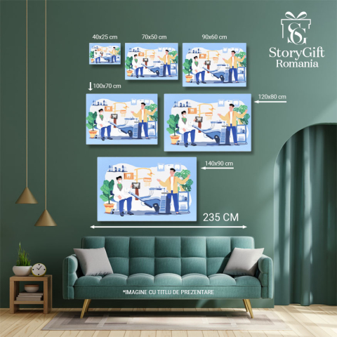Tablou Canvas Doctor in Halat Alb cu Masca de Protectie Vorbind cu Pacientul in Camasa Galbena 40x25CM [4]