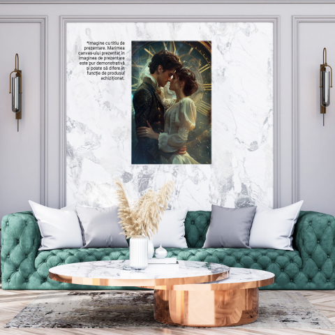 Lovers Embracing - Girl in White Dress Kissing Boy in Blue Suit - Digital Art, Marime 40x25CM [2]