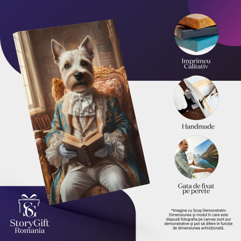  Tablou Canvas Personalizat Domn Regal Pe Fotoliu Cu Jachetă Albastră Și Mănuși AlbeMarime 140x90CM [3]