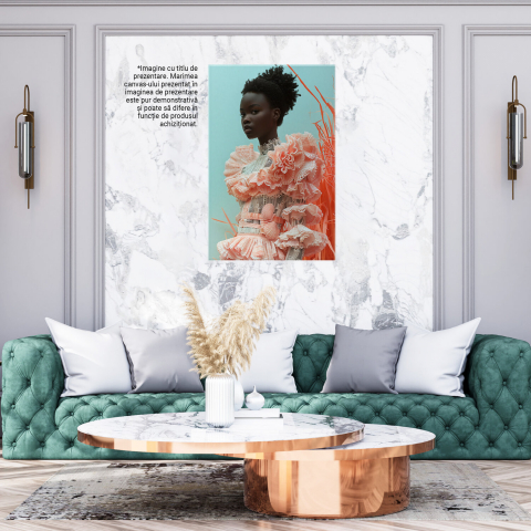 Domnișoara cu Scoici Textile - Tablou Canvas cu Rochie Roz Volane, Marime 40x25CM [2]