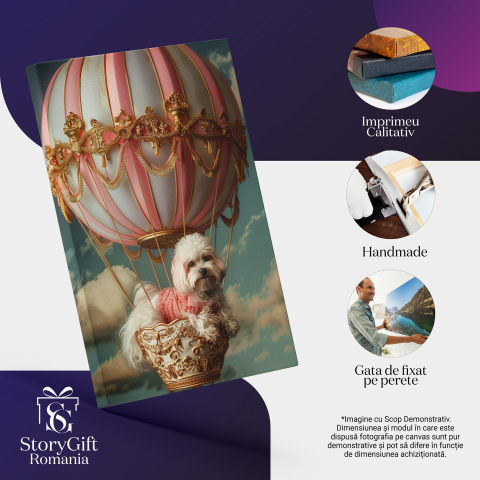 Tablou Canvas Domnița Câine Havanez în Balonul cu Aer Cald, Marime 40x25CM [1]