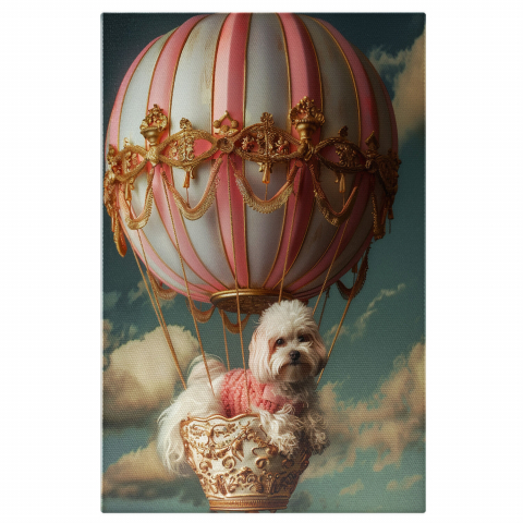 Tablou Canvas Domnița Câine Havanez în Balonul cu Aer Cald, Marime 40x25CM