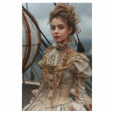 Domniță Frumoasă cu Părul Blond și Ochii Albaștri pe Vapor - Pictură Digitală, Marime 40x25CM