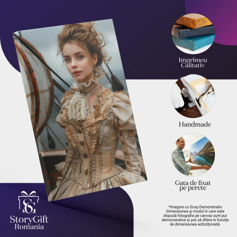 Domniță Frumoasă cu Părul Blond și Ochii Albaștri pe Vapor - Pictură Digitală, Marime 40x25CM [1]