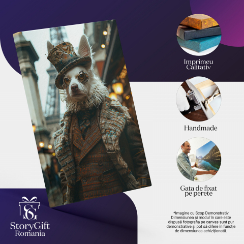 Tablou Canvas - Domnul Câine Tiki cu Ochelari Stilati și Joben Brodat, Marime 40x25CM [1]