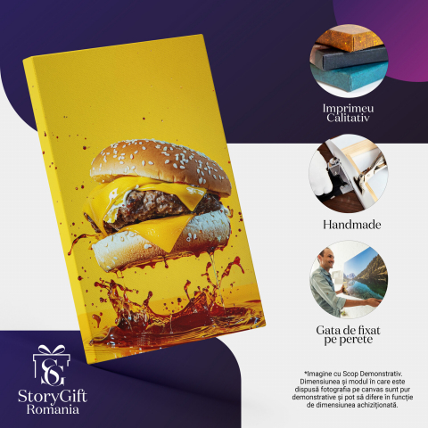 Tablou Canvas Dorință și Indulgență - Burger Apetisant în Paradisul Gusturilor, Marime 40x25CM [1]