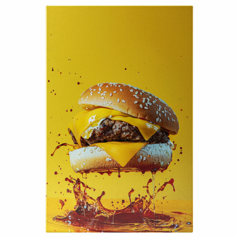 Tablouri Canvas - Tablou Canvas Dorință și Indulgență - Burger Apetisant în Paradisul Gusturilor, Marime 40x25CM