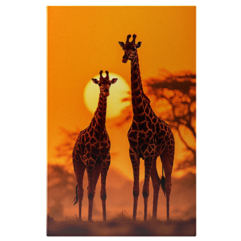 Animale - Tablou Canvas:  Doua girafe in savana - animale salbatice fotografie Pictura Digitala 40x25CM